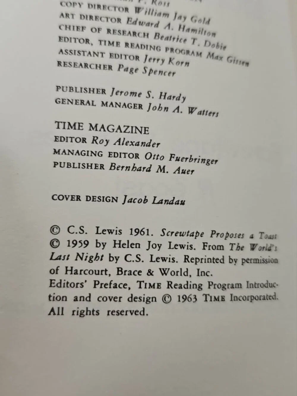 VTG 1963 The Screwtape Letters C.S. Lewis Time Reading Program Special Edition